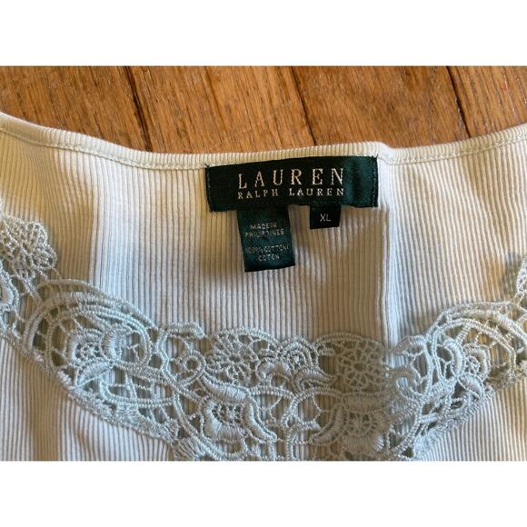 Ralph Lauren Lace Trim Ribbed Y2K Long Sleeve Cotton Womens Shirt Size XL - Picture 2 of 6